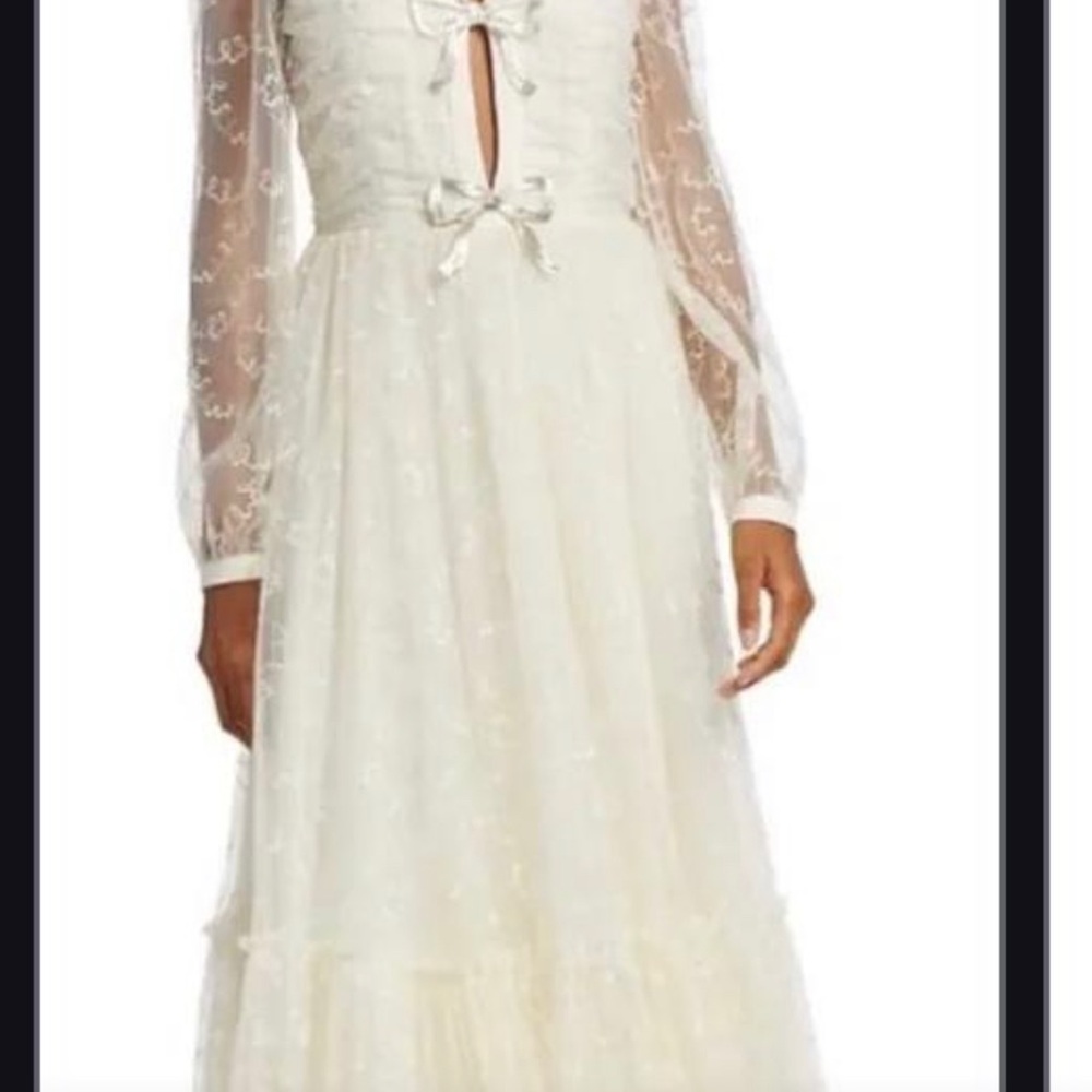 SALONI Cream Tiered Ruffled Gown with Bishop Sleeves